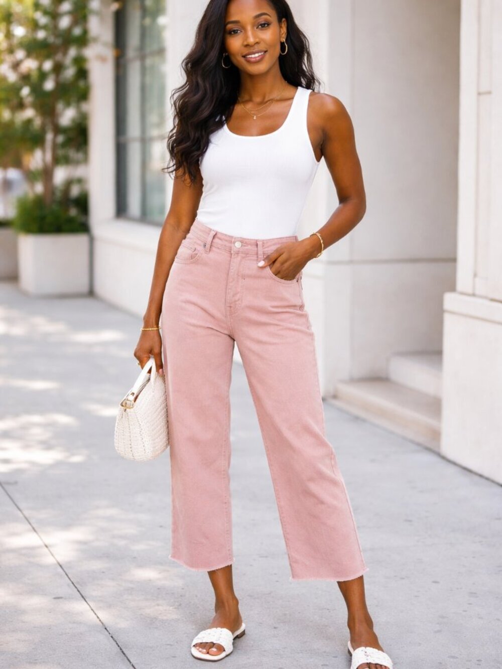 Veronica Beard Blake Crop Jeans Sz 30 Pink High Rise Raw Hem Coastal Barbiecore